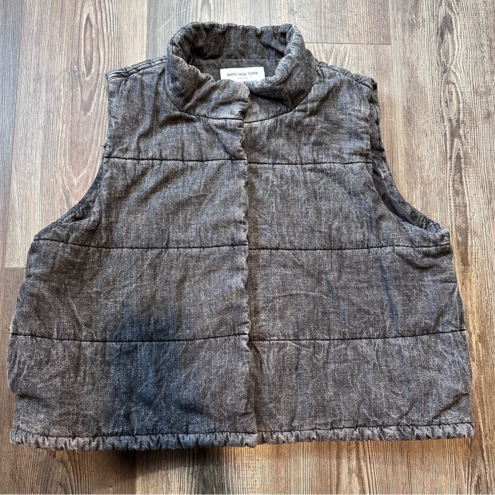Mark New York Jeans Puffer Vest Men’s XL Acid Wash 90’s Y2K Short Quilted Snap